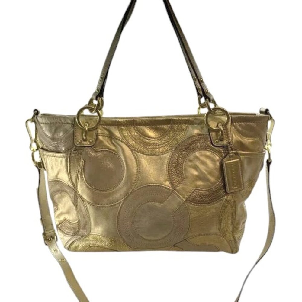 Coach Gold Inlaid Op Art Handbag 14833 Tote Crossbody - Picture 2 of 16